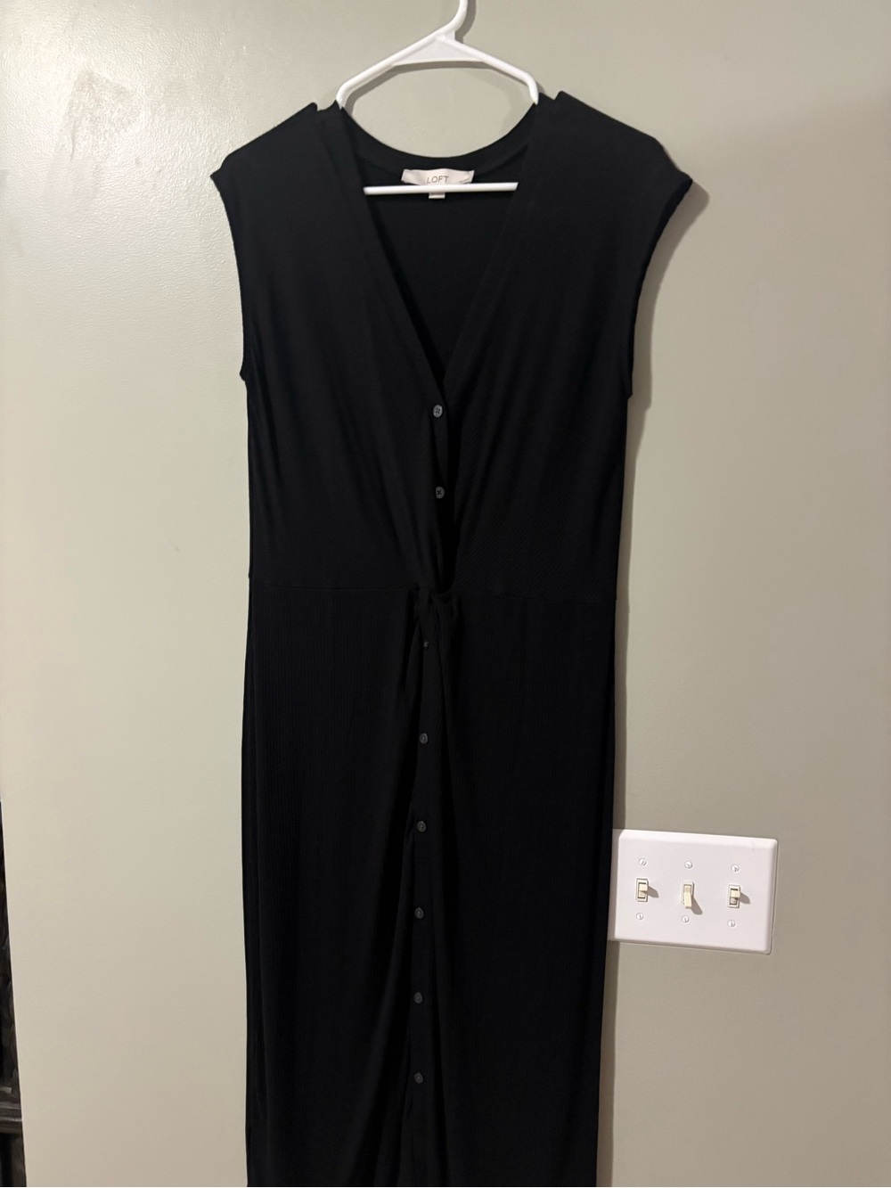 LOFT Black V-Neck Button-Front Maxi Dress